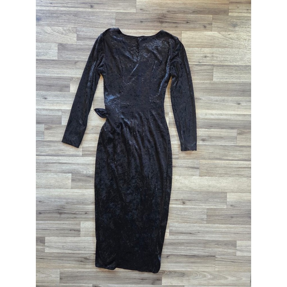 VTG All That Jazz Crushed Velvet Maxi Dress S Beaded Whimsigoth Wrap Slit Black - Picture 9 of 12